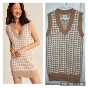 Abercrombie & Fitch Brown and Cream Houndstooth Vest